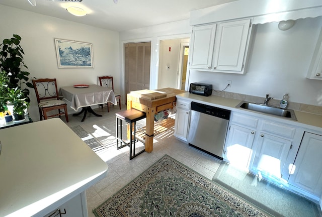 kitchen with sink, white cabinets, and dishwasher