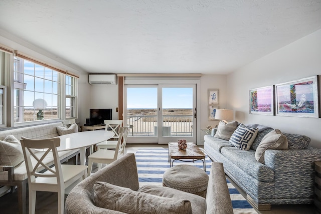 living area with a wall unit AC and a wealth of natural light