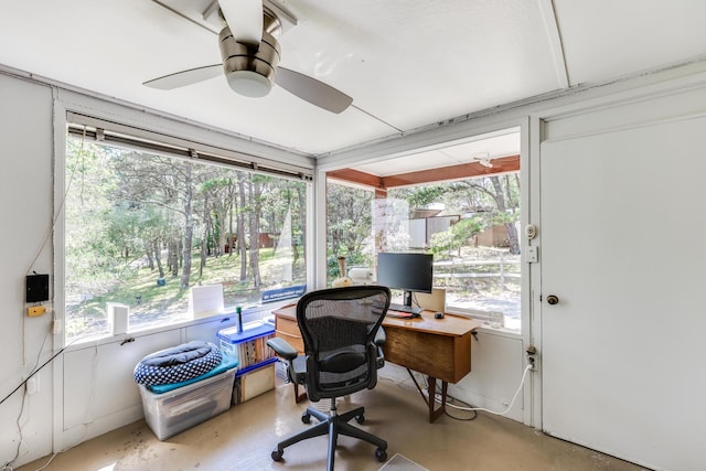 home office featuring ceiling fan