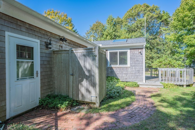 view of outdoor structure with a yard