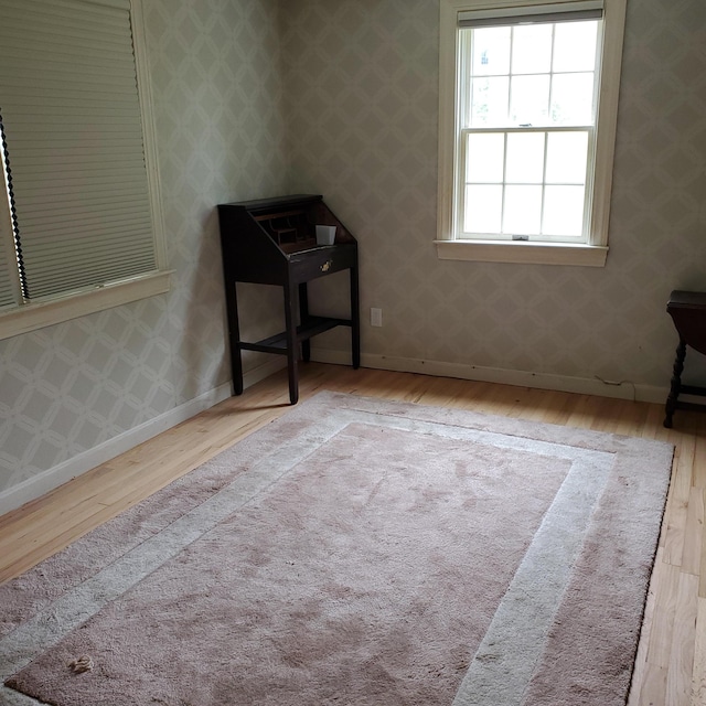 unfurnished room with light hardwood / wood-style floors