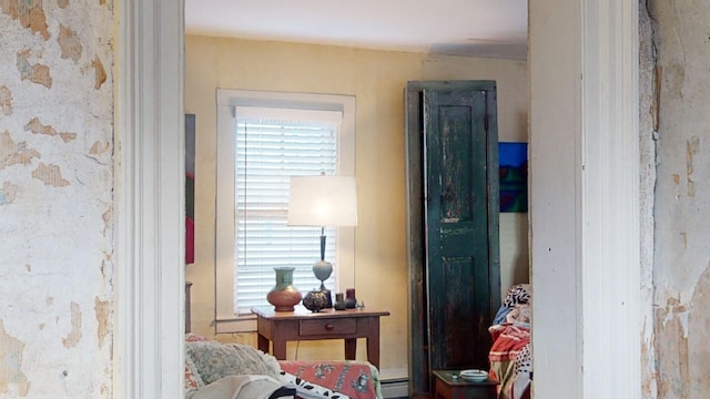 bedroom with a baseboard heating unit