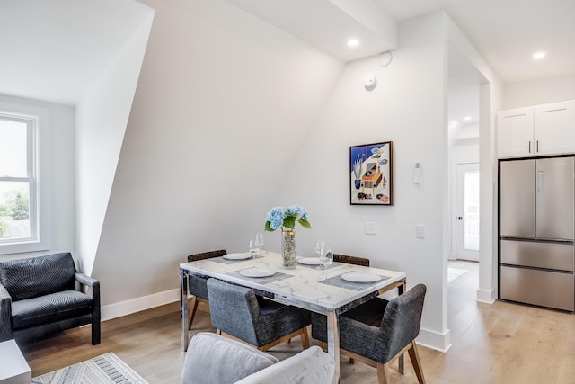 36 Pearl St Unit 3, Provincetown, MA 02657 - dining area featuring recessed lighting, light wood finished floors, baseboards, and lofted ceiling