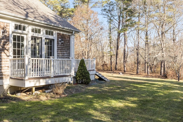 view of yard with a wooden deck