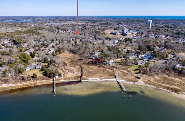 26 Center St, South Dennis, MA 02660 - aerial overview of property's location featuring a nearby body of water