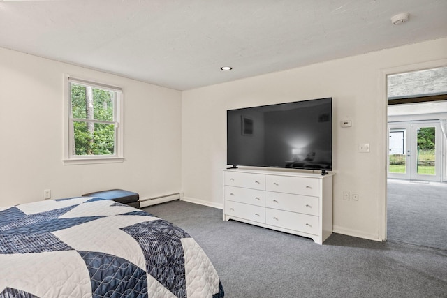 28 Brook St, Plympton, MA 02367 - bedroom with a baseboard heating unit, carpet floors, multiple windows, baseboards, and recessed lighting