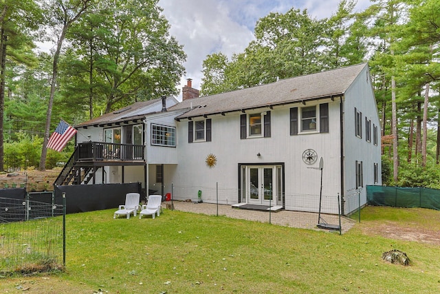 28 Brook St, Plympton, MA 02367 - back of house with french doors, a deck, stairway, and a chimney
