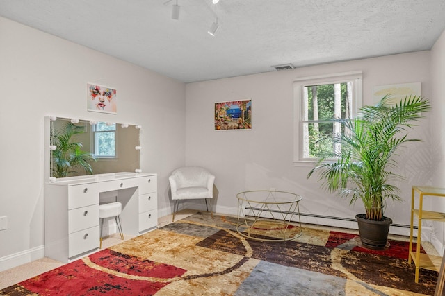 28 Brook St, Plympton, MA 02367 - living area with baseboards, a desk, and a baseboard heating unit