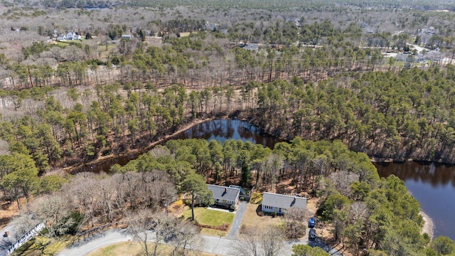 64 Gold Finch Ln, South Dennis, MA 02660 - aerial view featuring a water view and a view of trees