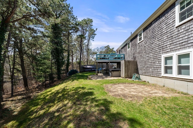 64 Gold Finch Ln, South Dennis, MA 02660 - view of yard featuring a patio, a hot tub, and fence