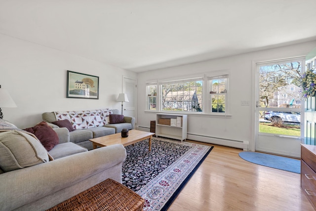 64 Gold Finch Ln, South Dennis, MA 02660 - living area with light wood-style flooring and baseboard heating