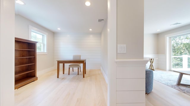 interior space with light hardwood / wood-style flooring