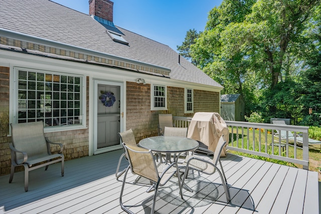 181 Stony Brook Rd, Brewster, MA 02631 - wooden terrace with outdoor dining space and a grill