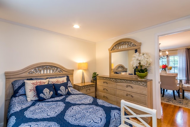 15 Mirror Brook Rd, West Yarmouth, MA 02673 - bedroom featuring wood finished floors, a chandelier, crown molding, and recessed lighting
