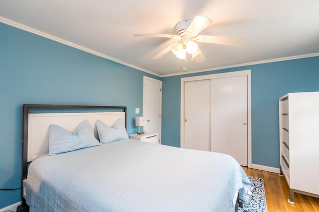 15 Mirror Brook Rd, West Yarmouth, MA 02673 - bedroom featuring wood finished floors, a closet, crown molding, and ceiling fan