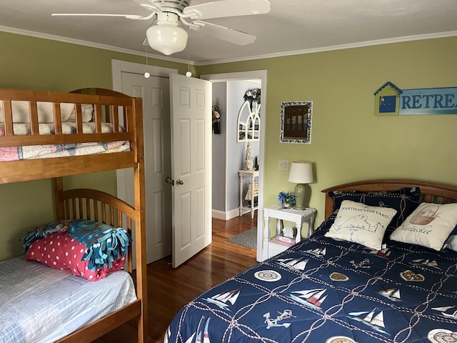 39 Naushon Rd, Dennis Port, MA 02639 - bedroom with wood finished floors, ornamental molding, baseboards, and a ceiling fan