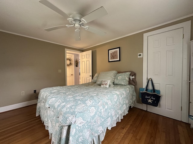 39 Naushon Rd, Dennis Port, MA 02639 - bedroom featuring crown molding, baseboards, a ceiling fan, and wood finished floors