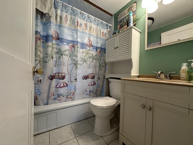 39 Naushon Rd, Dennis Port, MA 02639 - full bathroom with toilet, shower / tub combo with curtain, tile patterned floors, and vanity
