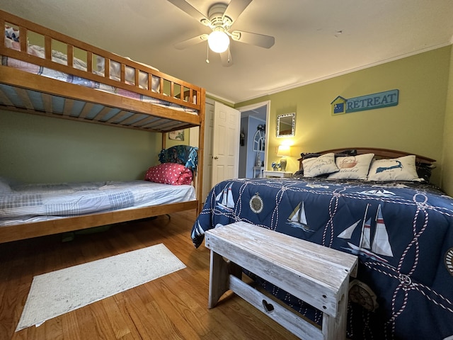 39 Naushon Rd, Dennis Port, MA 02639 - bedroom featuring crown molding, a ceiling fan, and wood finished floors