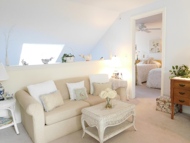 3 Executive Dr, Mashpee, MA 02649 - carpeted living room featuring vaulted ceiling and ceiling fan