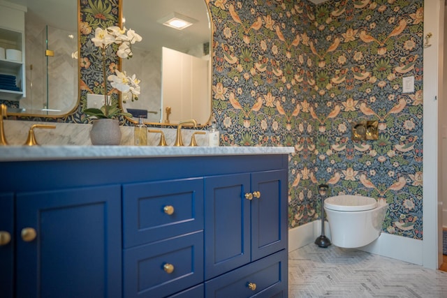 625 Bridge Rd, Eastham, MA 02642 - full bath with vanity and wallpapered walls