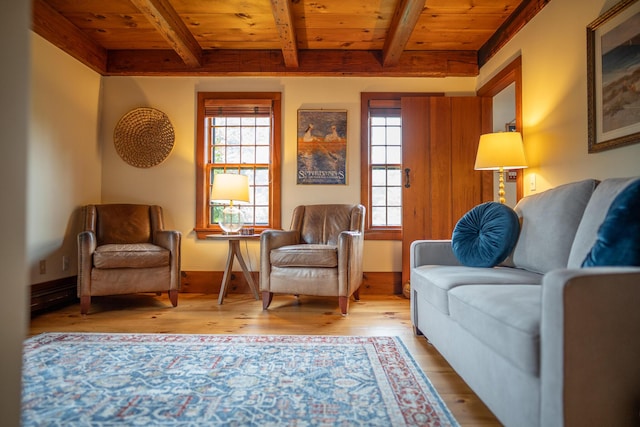 625 Bridge Rd, Eastham, MA 02642 - living area with a wooden ceiling with exposed beams and wood finished floors