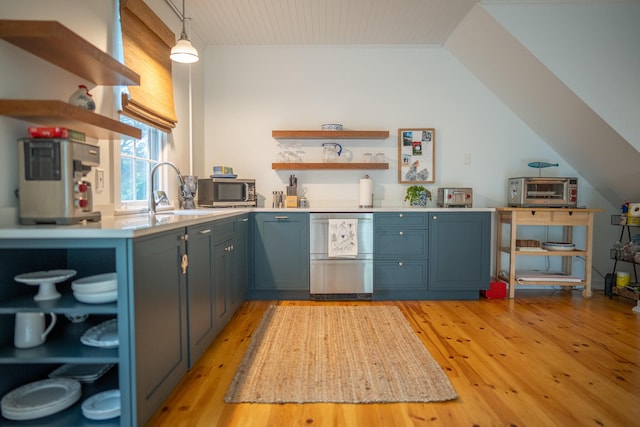 625 Bridge Rd, Eastham, MA 02642 - kitchen with open shelves, dishwasher, stainless steel microwave, and light wood-style flooring