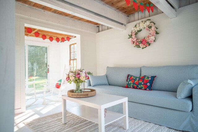 625 Bridge Rd, Eastham, MA 02642 - living area with beamed ceiling
