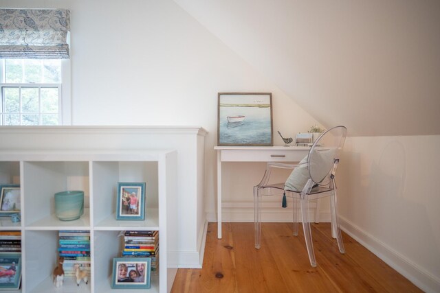 625 Bridge Rd, Eastham, MA 02642 - home office with wood finished floors and vaulted ceiling
