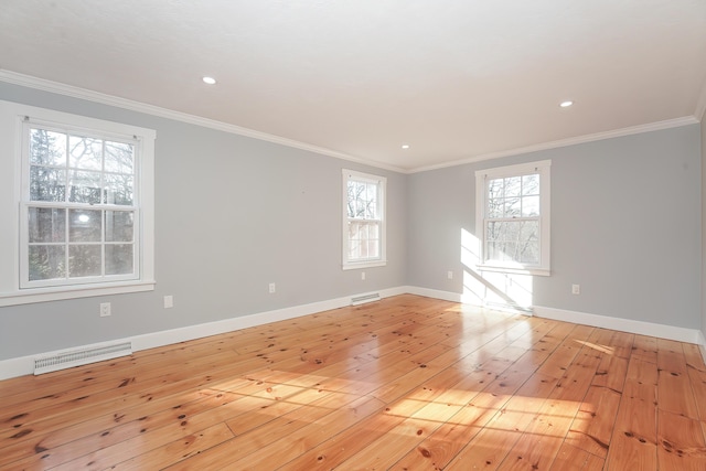 240 Oak St, Centerville, MA 02632 - empty room featuring light wood-style floors, baseboards, ornamental molding, and recessed lighting