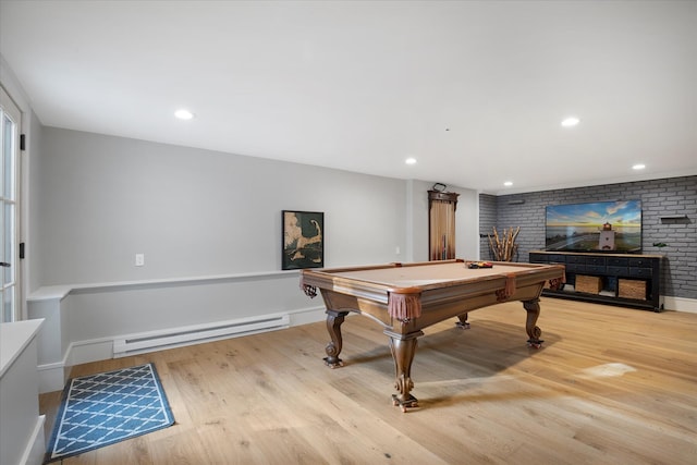 118 Driftwood Ln, South Yarmouth, MA 02664 - playroom with a baseboard heating unit, pool table, wood finished floors, recessed lighting, and baseboards