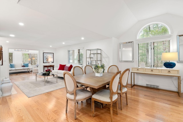2 Pacific Ave, Mashpee, MA 02649 - dining room with a wealth of natural light, visible vents, vaulted ceiling, and light wood finished floors