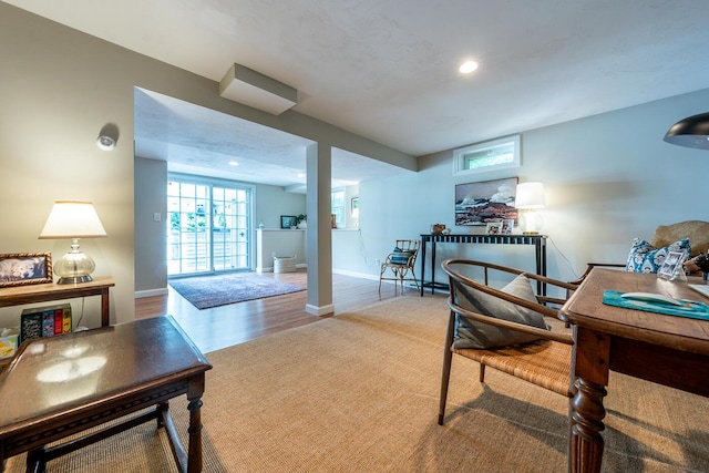 view of carpeted home office