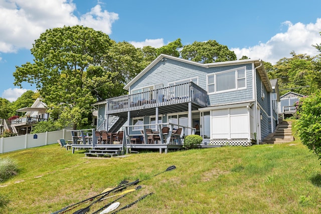 57 Oak St, Wareham, MA 02571 - rear view of property with stairway and a deck
