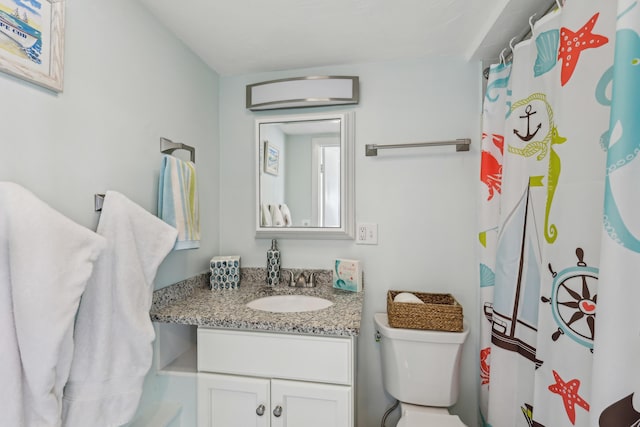 57 Oak St, Wareham, MA 02571 - bathroom with vanity, toilet, and a shower with shower curtain