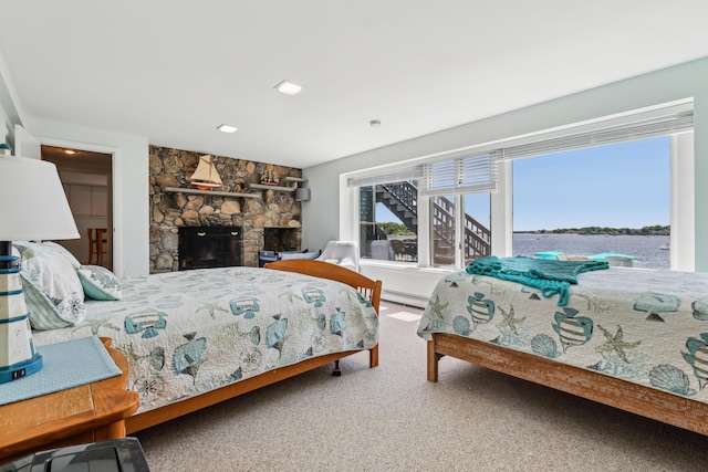 57 Oak St, Wareham, MA 02571 - bedroom featuring carpet and a stone fireplace