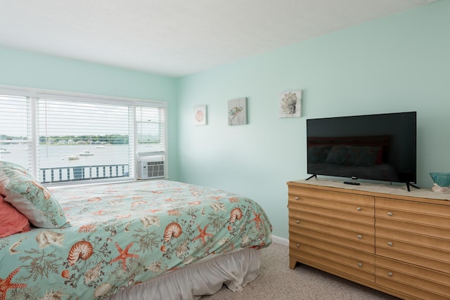 carpeted bedroom featuring cooling unit