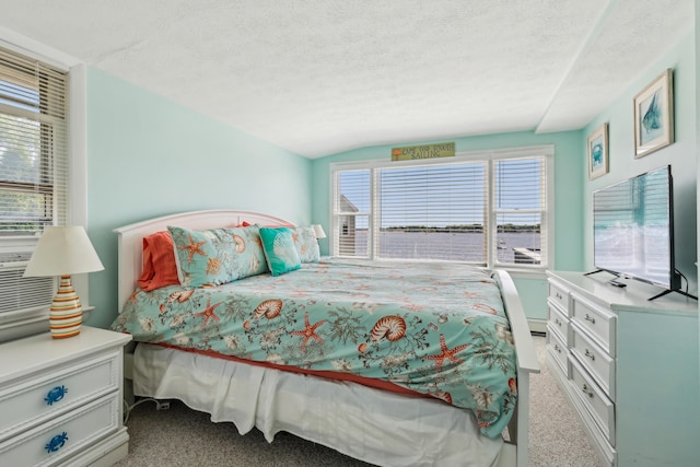 57 Oak St, Wareham, MA 02571 - bedroom with light colored carpet, a textured ceiling, and vaulted ceiling