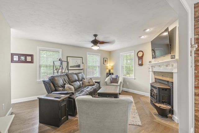 5 Lancaster Ln, Bourne, MA 02532 - living room with baseboards, ceiling fan, and wood finished floors