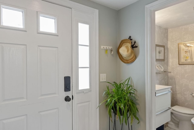 544 Shore Rd Unit 9, Truro, MA 02666 - entryway with wallpapered walls