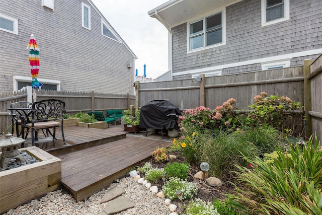544 Shore Rd Unit 9, Truro, MA 02666 - wooden terrace featuring a fenced backyard and a grill
