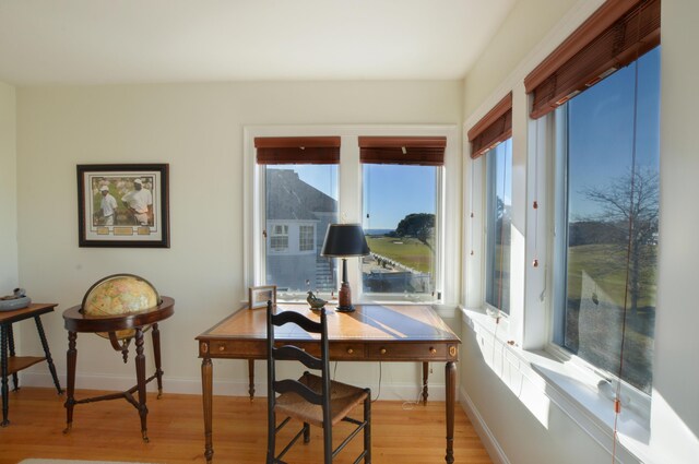 office featuring baseboards and light wood-style floors