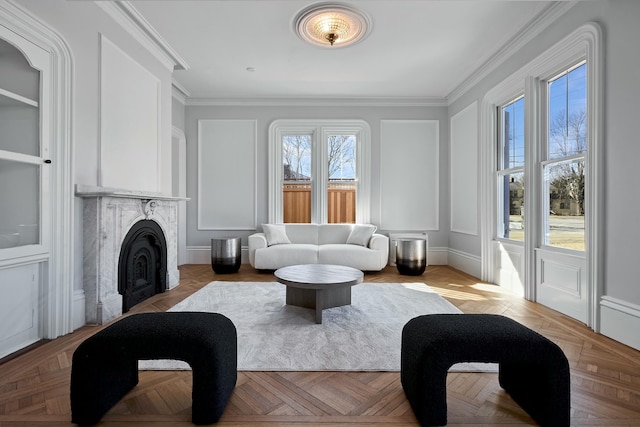 401 Main St Unit 201, West Dennis, MA 02670 - living area featuring ornamental molding and a fireplace