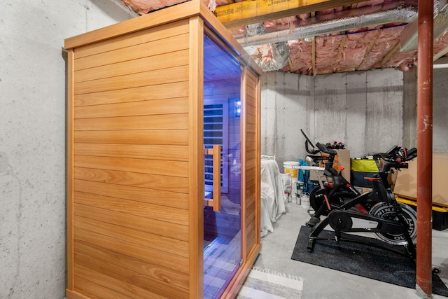 workout area featuring a sauna