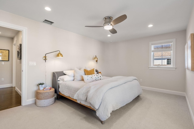 bedroom with recessed lighting, visible vents, and baseboards