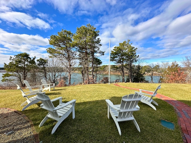 view of yard with a water view