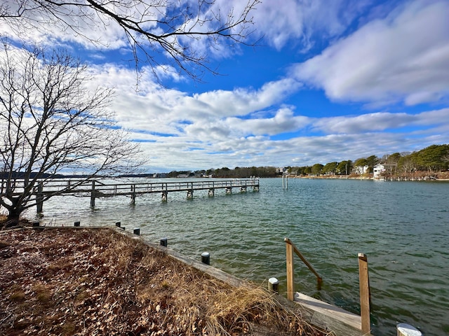 view of dock with a water view