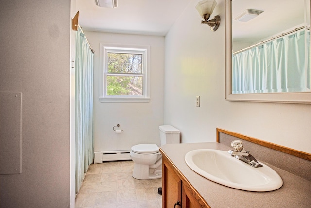 10 Bay View Rd, Wellfleet, MA 02667 - bathroom featuring a baseboard heating unit, vanity, and a shower with shower curtain