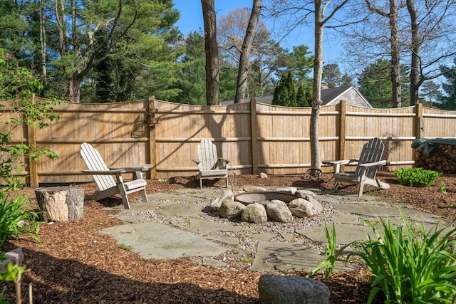 fenced backyard with a patio