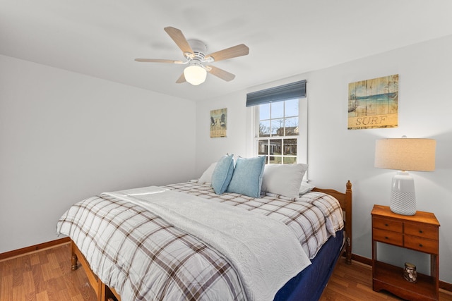 bedroom featuring ceiling fan and hardwood / wood-style floors